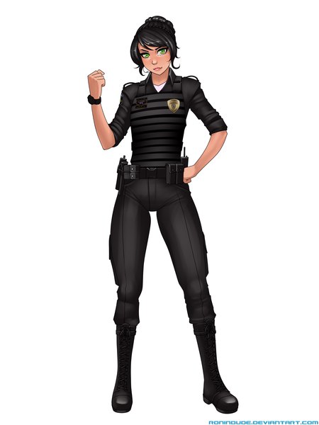 Anime picture 3000x4000 with ronin dude (ray cornwell) single tall image looking at viewer fringe highres short hair black hair simple background standing white background green eyes girl uniform belt police uniform