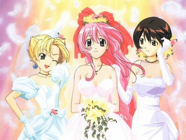 Anime picture 1024x768 with steel angel kurumi kurumi saki (steel angel kurumi) karinka dress gloves flower (flowers) bow earrings jewelry necklace wedding dress