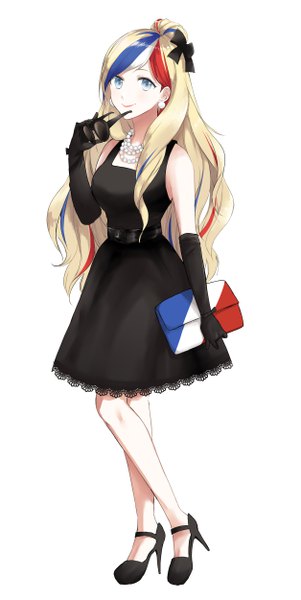 Anime picture 2508x5001 with kantai collection commandant teste (kantai collection) morinaga (harumori) single long hair tall image looking at viewer highres blue eyes simple background blonde hair smile white background full body multicolored hair high heels streaked hair sleeveless sunglasses removed girl