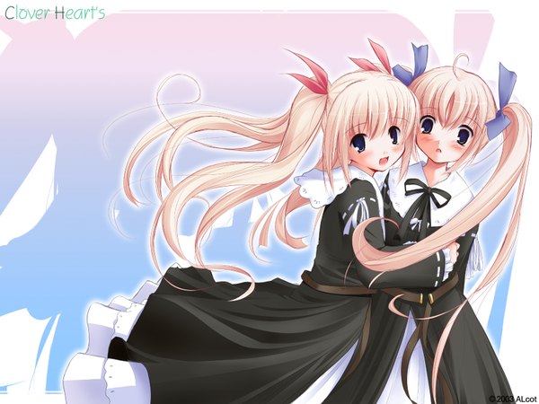 Anime picture 1600x1200 with clover heart's mikoshiba rea mikoshiba rio nimura yuuji blush twintails twins