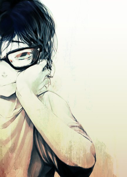 Anime picture 1416x1966 with original nappahato single tall image fringe black hair grey eyes close-up face boy glasses
