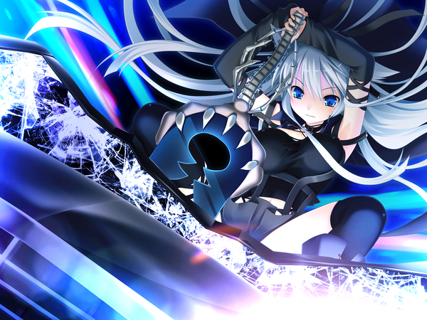 Anime picture 1600x1200 with bloody rondo (game) lynette vance makita maki long hair blue eyes twintails game cg silver hair short twintails girl weapon detached sleeves