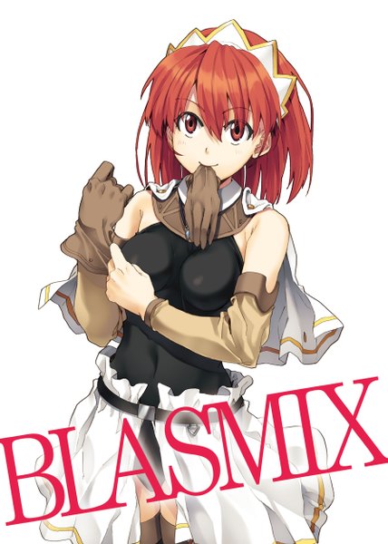 Anime picture 1785x2500 with seiken no blacksmith cecily cambell luna (reclaimed land) single tall image fringe highres short hair breasts red eyes large breasts bare shoulders red hair light smile frilly skirt girl gloves navel detached sleeves choker