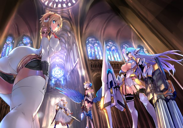 Anime picture 2025x1424 with persona 3 xenosaga persona odin sphere valkyrie profile vanillaware monolith software kos-mos aegis gwendolyn lenneth negresco long hair highres short hair breasts blue eyes light erotic blonde hair red eyes