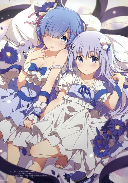 Anime picture 2451x3500 with re:zero kara hajimeru isekai seikatsu gochuumon wa usagi desu ka? white fox milky been! (ogipote) - chara pack 2017 (artbook) rem (re:zero) kafuu chino tippy (gochiusa) anko (gochiusa) minase inori ogipote long hair tall image looking at viewer fringe highres short hair breasts open mouth blue eyes light erotic