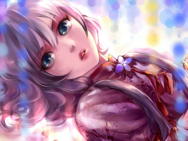 Anime picture 1000x750 with vocaloid vocaloid china luo tianyi liiko single long hair looking at viewer highres open mouth blue eyes grey hair chinese clothes girl dress chinese dress
