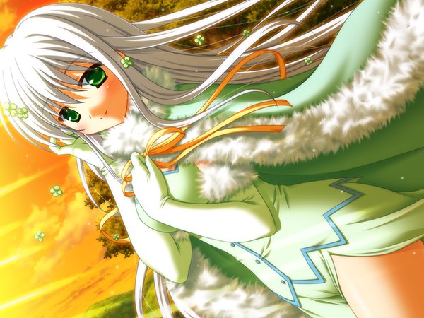 Anime picture 1200x900 with clover point green eyes game cg white hair girl