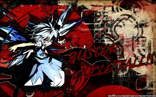 Anime picture 1152x720 with touhou cirno banpai akira ddd (artist) short hair wide image blue hair girl ribbon (ribbons) wings