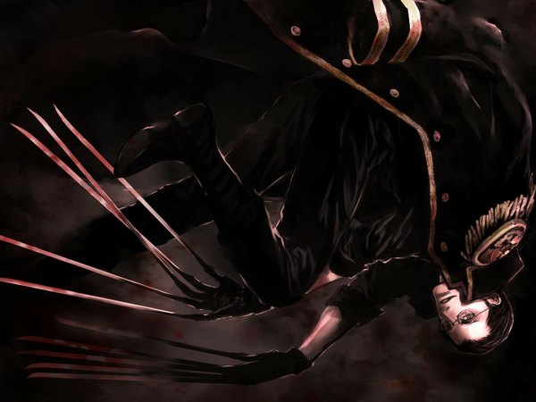 Anime picture 1024x768 with one piece toei animation capitain kuro single short hair black hair boy gloves weapon glasses blood