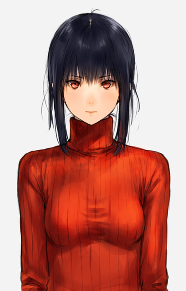 Anime picture 600x933 with original makimura shunsuke single tall image looking at viewer fringe short hair simple background red eyes white background payot blue hair lips girl sweater turtleneck