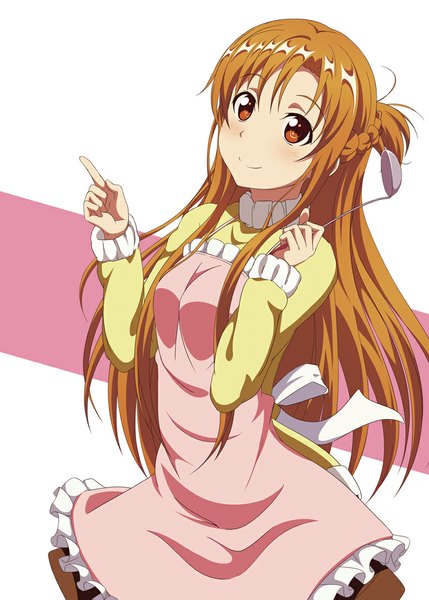 Anime picture 772x1080 with sword art online a-1 pictures yuuki asuna takamin apaman single long hair tall image looking at viewer smile brown hair brown eyes girl apron sweater