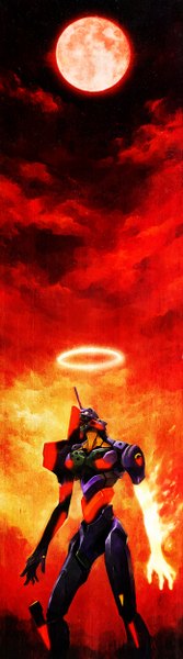 Anime picture 696x2500 with neon genesis evangelion rebuild of evangelion end of evangelion gainax eva 01 hironox tall image sky no people red sky moon halo full moon flame mecha