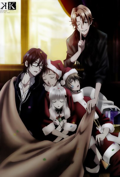 Anime picture 2000x2945 with k-project gohands (studio) fushimi saruhiko misaki yata kushina anna kusanagi izumo totsuka tatara tagme (artist) long hair tall image fringe highres short hair open mouth black hair blonde hair smile brown hair sitting brown eyes