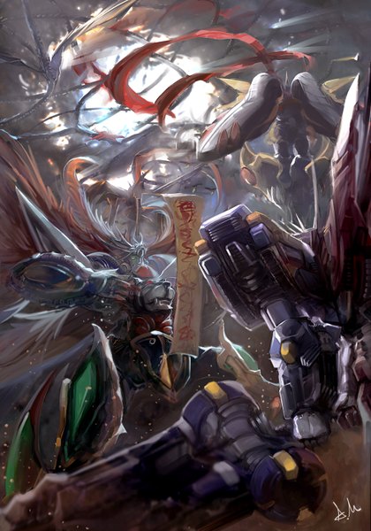 Anime picture 2000x2859 with super robot wars ameru.miro tall image highres battle destruction robot mecha