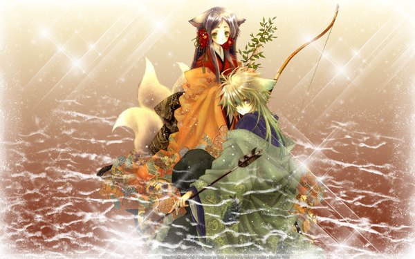 Anime picture 1920x1200 with highres wide image kitsune princess youkai fox protect asher