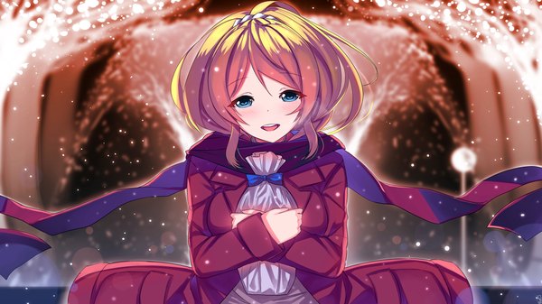 Anime picture 1920x1080 with love live! school idol project sunrise (studio) love live! ayase eli junp single long hair looking at viewer blush highres open mouth blue eyes blonde hair wide image girl scarf coat