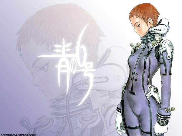 Anime picture 1024x768 with blue submarine no 6 gonzo kino mayumi range murata single short hair standing red hair profile wallpaper copyright name looking down zoom layer girl bodysuit