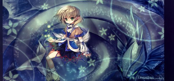 Anime picture 10226x4772 with touhou mizuhashi parsee capura lin single highres short hair blonde hair wide image green eyes absurdres pointy ears incredibly absurdres girl detached sleeves scarf