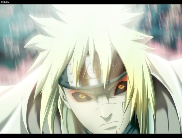 Anime picture 2100x1598 with naruto studio pierrot naruto (series) namikaze minato robcv single highres short hair blonde hair yellow eyes coloring magic light close-up angry hokage boy cloak bandana