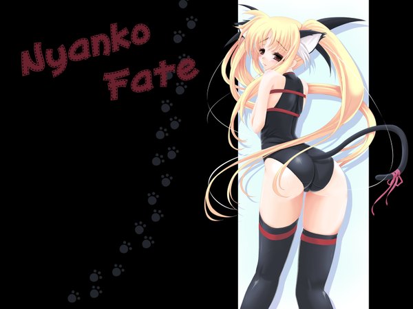 Anime picture 1600x1200 with mahou shoujo lyrical nanoha mahou shoujo lyrical nanoha strikers fate testarossa light erotic animal ears tail cat girl girl