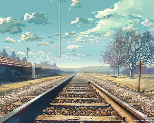 Anime picture 1280x1024 with kumo no mukou yakusoku no basho shinkai makoto cloud (clouds) landscape railways