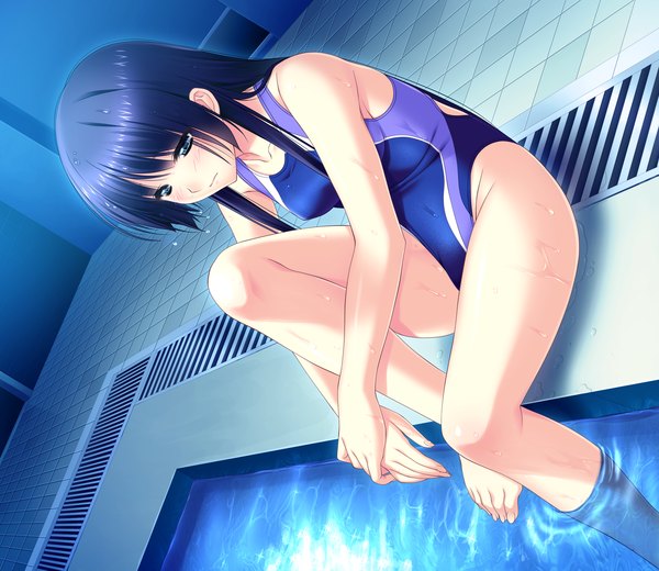 Anime picture 2880x2500 with koi mekuri clover sakanoue mikana amasaka takashi long hair blush highres blue eyes light erotic blue hair game cg girl swimsuit