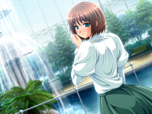 Anime picture 1024x768 with shoukoujo charlotte short hair blue eyes brown hair game cg girl