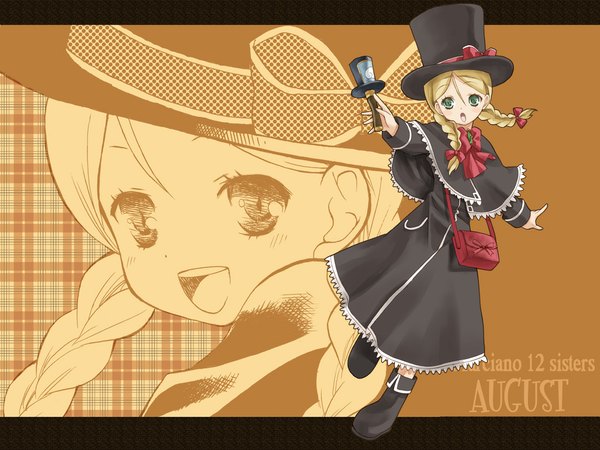 Anime picture 1024x768 with coyote ragtime show august (coyote ragtime show) takano natsuki braid (braids) wallpaper lolita fashion goth-loli hat top hat