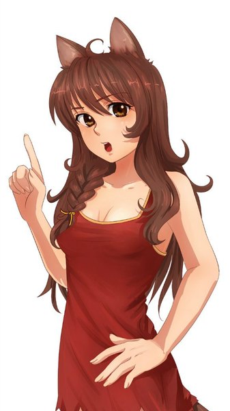 Anime picture 576x1024 with everlasting summer iichan eroge uvao-tan yulya (everlasting summer) orika nekoi single long hair tall image looking at viewer fringe breasts open mouth simple background brown hair white background brown eyes animal ears tail animal tail cat ears