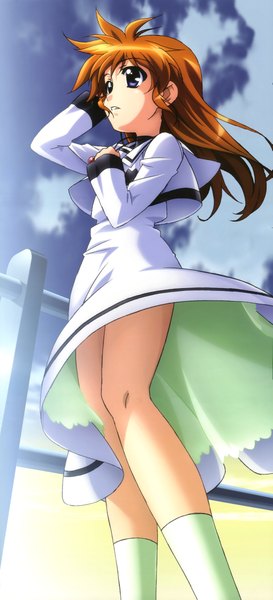 Anime picture 4073x8944 with mahou shoujo lyrical nanoha takamachi nanoha single long hair tall image highres purple eyes absurdres orange hair girl