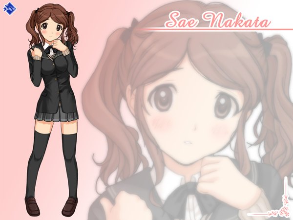 Anime picture 1600x1200 with amagami nakata sae brown hair brown eyes zoom layer girl thighhighs black thighhighs serafuku