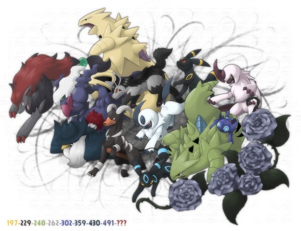 Anime picture 1300x1000 with pokemon nintendo umbreon absol houndoom darkrai sableye mightyena zoroark tyranitar honchkrow ditb white background group gen 2 pokemon gen 4 pokemon gen 3 pokemon gen 5 pokemon pokemon number shiny pokemon