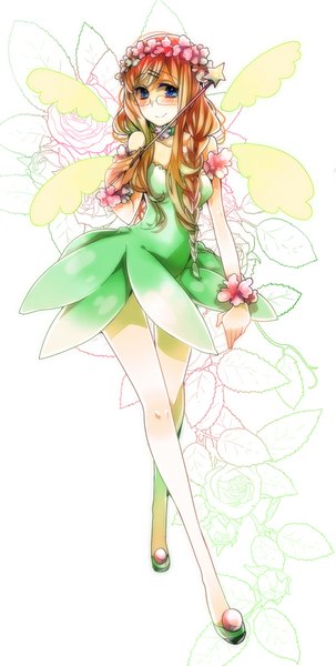 Anime picture 550x1088 with axis powers hetalia studio deen tinkerbell (character) monaco (hetalia) patatata single long hair tall image looking at viewer blush blue eyes simple background blonde hair smile white background holding braid (braids) very long hair bare legs single braid