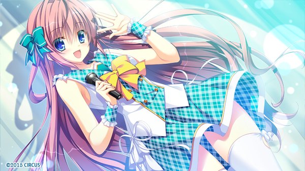 Anime picture 800x450 with d.s. -dal segno- circus (studio) asamiya himari single long hair blush fringe open mouth blue eyes hair between eyes wide image pink hair game cg wind shadow dutch angle zettai ryouiki sleeveless 2015 girl