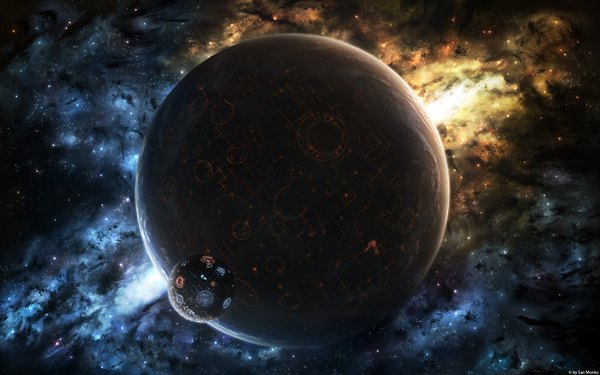 Anime picture 1920x1200 with original sanmonku highres wide image wallpaper light no people space science fiction star (stars) planet