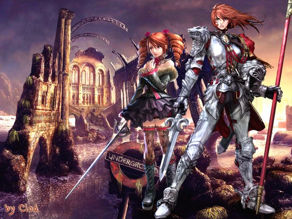 Anime picture 1600x1200 with soulcalibur multiple girls girl weapon 2 girls sword armor