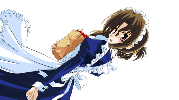Anime picture 4000x2250 with hayate no gotoku! maria (hayate no gotoku!) single highres short hair brown hair wide image absurdres pink eyes looking back maid transparent background vector girl headdress maid headdress fruit apple