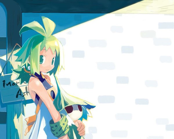 Anime picture 1280x1024 with phantom brave marona green hair inscription girl