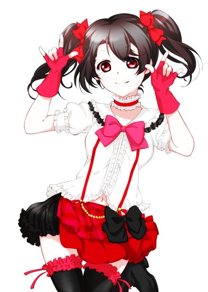 Anime picture 1200x1680 with love live! school idol project sunrise (studio) love live! yazawa nico ririnko single long hair tall image looking at viewer fringe breasts smile red eyes standing twintails zettai ryouiki mmm girl thighhighs skirt