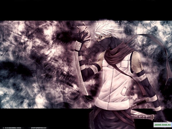 Anime picture 1024x768 with naruto studio pierrot naruto (series) hatake kakashi single short hair white hair scar boy scarf mask