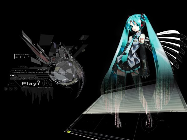 Anime picture 1600x1200 with vocaloid hatsune miku dark background girl tagme