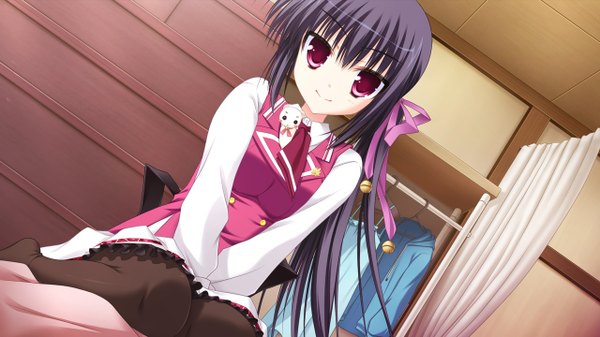 Anime picture 1280x720 with kisaragi gold star (game) fujimaru mikoto long hair black hair red eyes wide image game cg girl