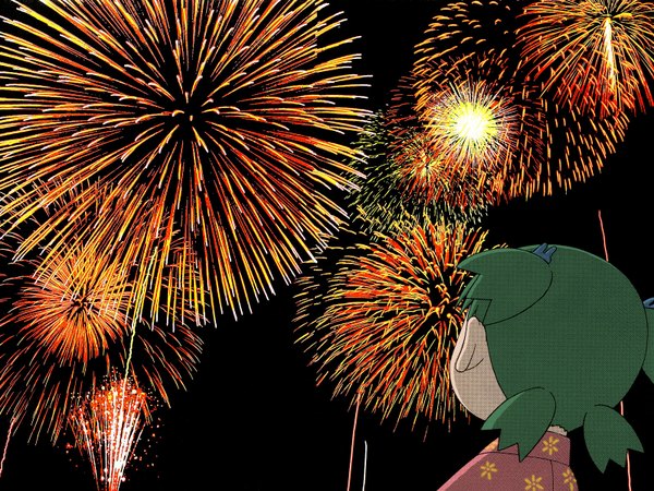 Anime picture 1600x1200 with yotsubato koiwai yotsuba azuma kiyohiko fireworks tagme