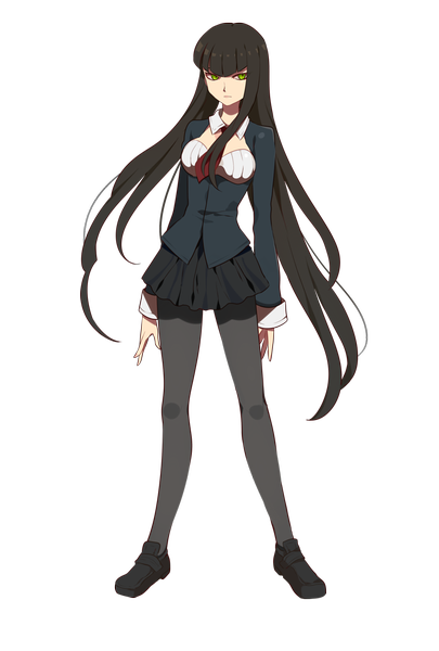 Anime picture 676x1000 with original harano single long hair tall image looking at viewer black hair green eyes transparent background girl dress skirt shoes