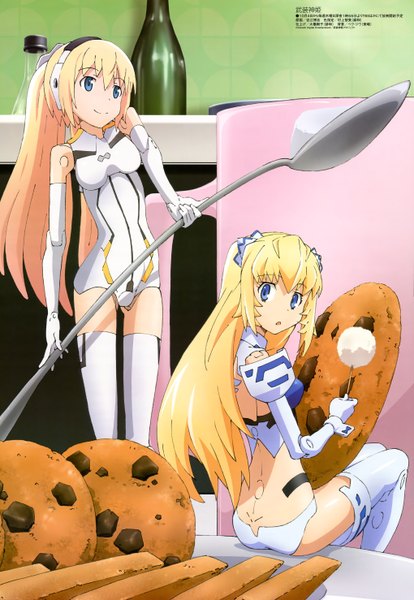 Anime picture 4079x5912 with busou shinki megami magazine arnval altines yoshie hiroshi long hair tall image highres blue eyes blonde hair multiple girls absurdres official art girl gloves 2 girls elbow gloves spoon cookie (cookies) android