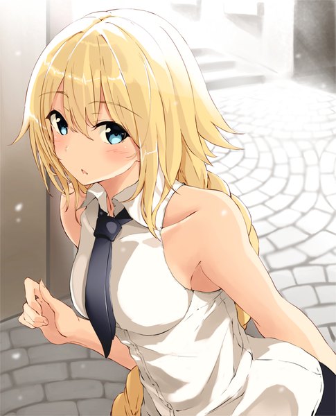 Anime picture 2952x3648 with fate (series) fate/apocrypha jeanne d'arc (fate) (all) jeanne d'arc (fate) fuu (fuore) single tall image looking at viewer blush fringe highres breasts open mouth blue eyes blonde hair hair between eyes large breasts outdoors braid (braids) very long hair