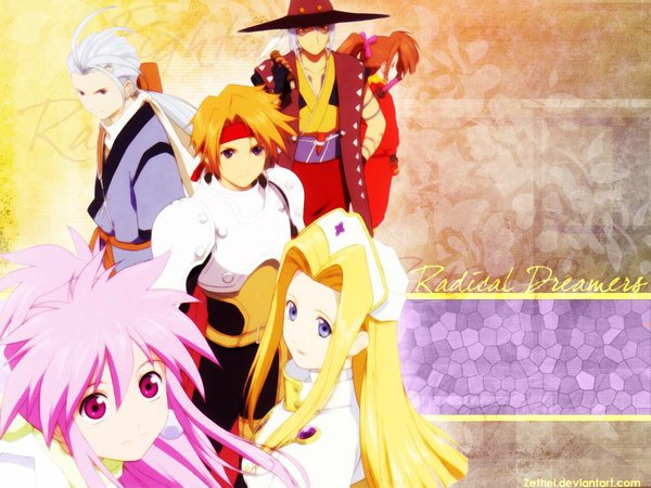 Anime picture 1024x768 with tales of (series) tales of phantasia arche klein cress albane mint adenade chester barklight klarth lester