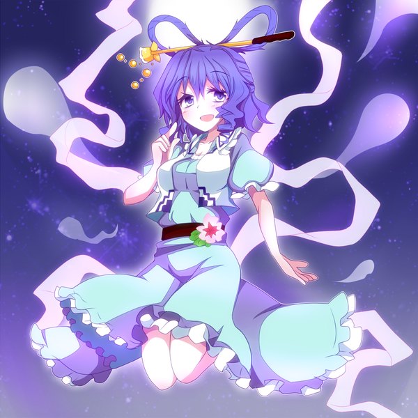 Anime picture 1200x1200 with touhou kaku seiga aki chimaki single short hair open mouth purple eyes purple hair ghost girl dress hair ornament