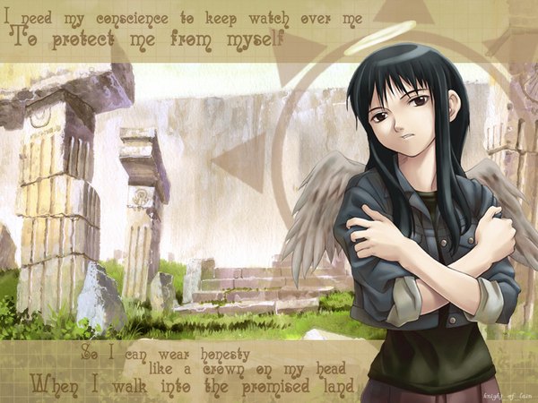 Anime picture 1024x768 with haibane renmei reki (haibane) girl wings tagme