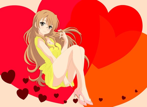 Anime picture 3846x2798 with golden time j.c. staff kaga kouko single long hair looking at viewer blush highres brown hair brown eyes absurdres girl dress heart